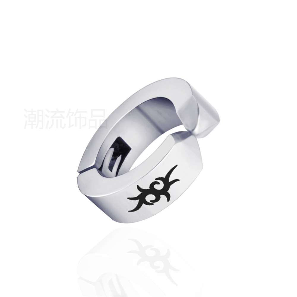 Trendy accessories, fashionable foreign trade bestsellers, stainless steel black icon ear clips, holeless earrings, steel white ES002-1