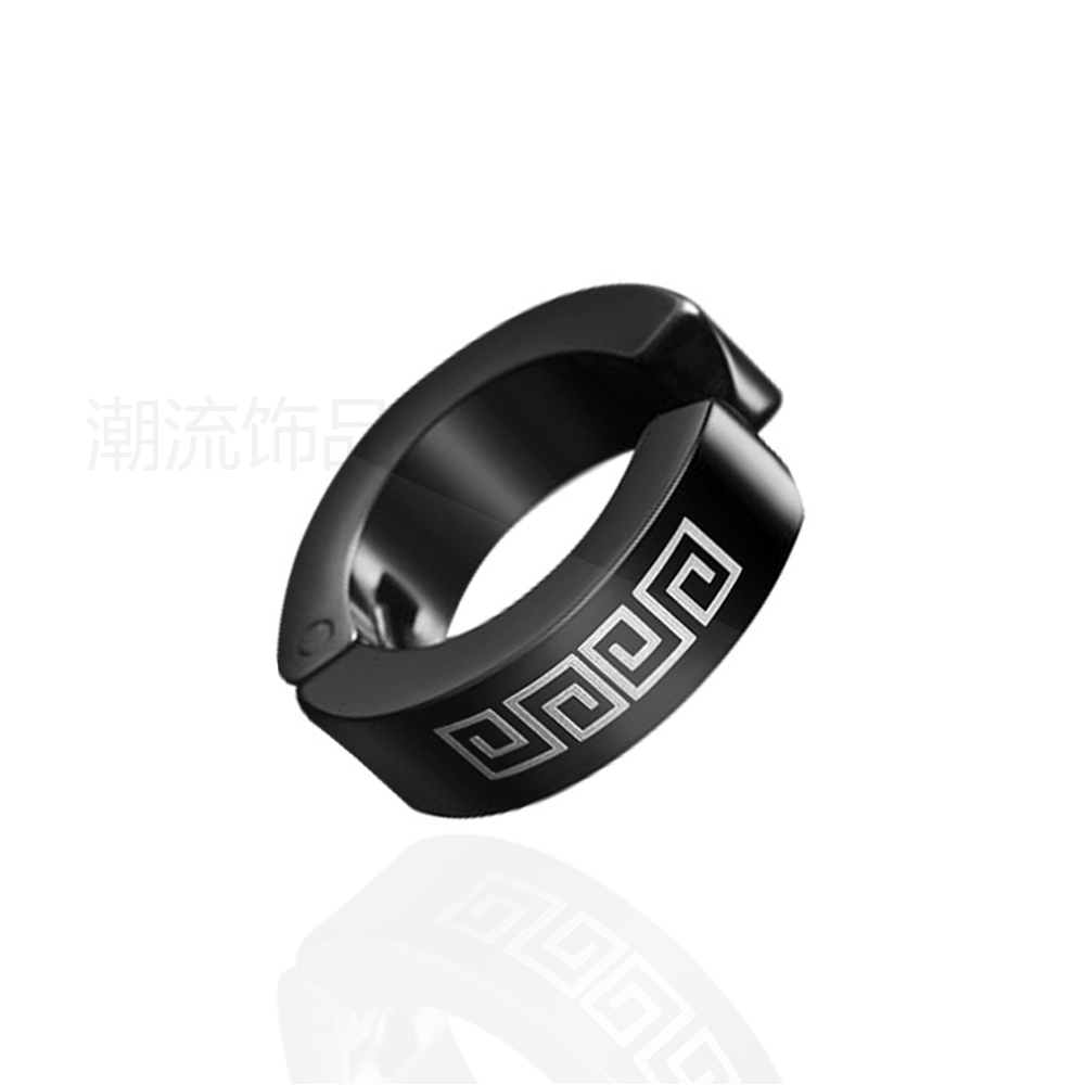 Trendy accessories, fashionable foreign trade bestsellers, stainless steel white Great Wall pattern icon ear clips, holeless earrings, black ES003-7