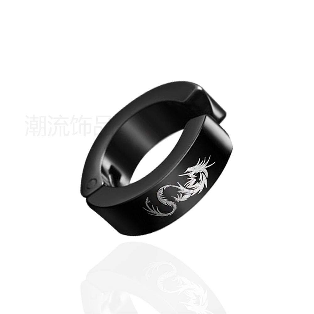 Trendy accessories, fashionable foreign trade bestsellers, stainless steel white dragon logo ear clips, holeless earrings, black ES003-8