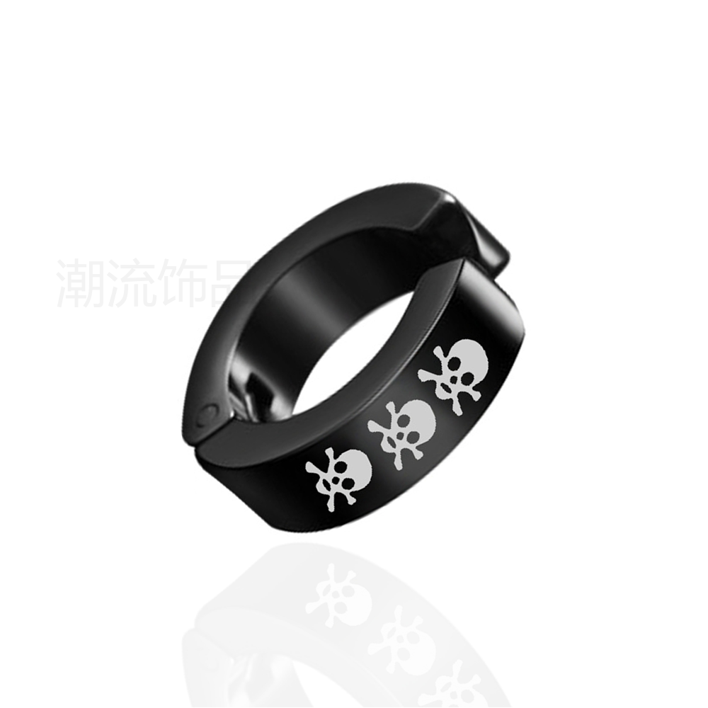 Trendy accessories, fashionable foreign trade bestsellers, stainless steel white skull icon ear clips, holeless earrings, black ES003-1