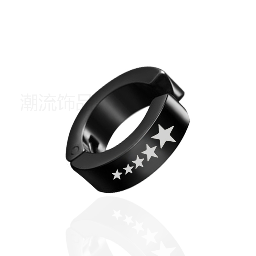 Trendy accessories, fashionable foreign trade bestsellers, stainless steel white five-pointed star icon ear clips, holeless earrings, black ES003-11 Item Picture
