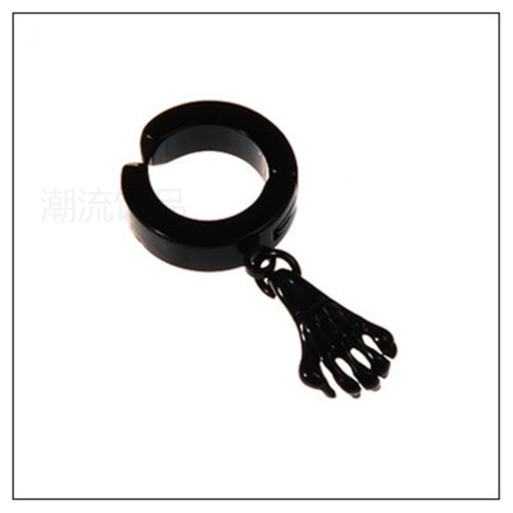 潮流饰品时尚外贸爆款不锈钢挂手掌耳夹无洞耳环钢色黑色ES004-6