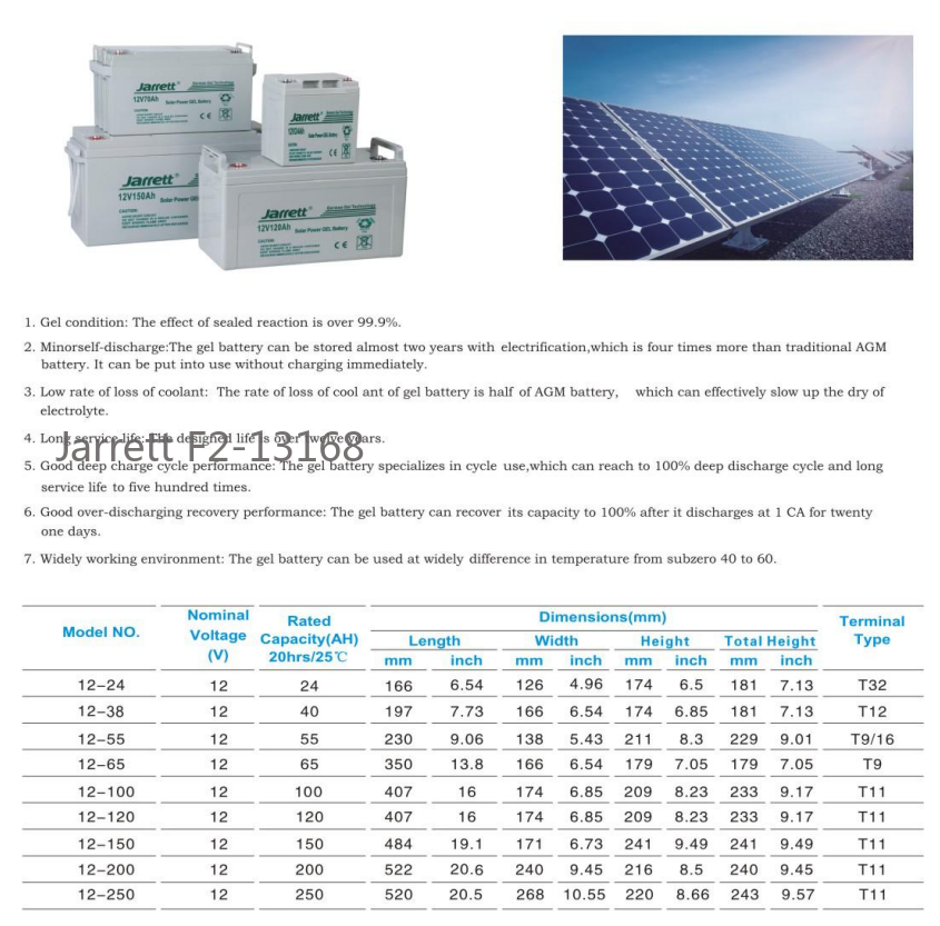 捷尔科太阳能离网系统用胶体电池太阳能蓄电池Gel battery 12V 100AH 150AH 200AH详情5