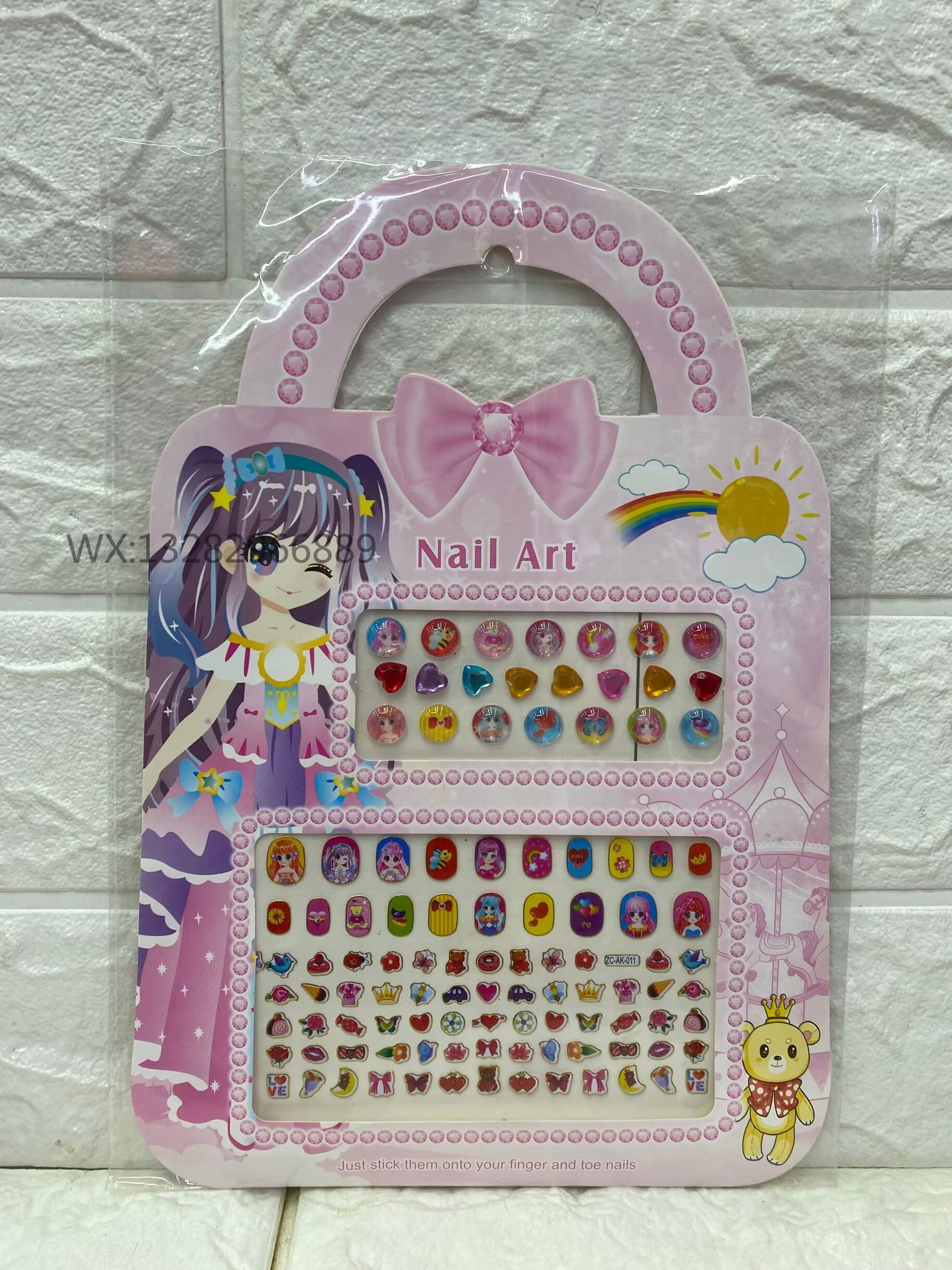 DIY Cartoon hand-held diamond nail art sticker set, children's ear stickers, nail stickers, pearl, kindergarten and primary school reward stickers details Picture