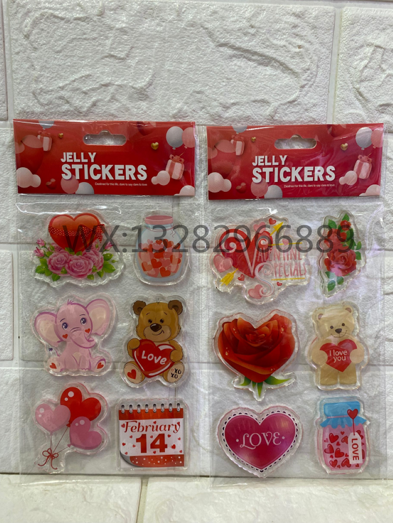 3D stereoscopic festival TPR Valentine's Day love rose window stickers, children's refrigerator stickers, jelly stickers, transparent glass stickers Specification image