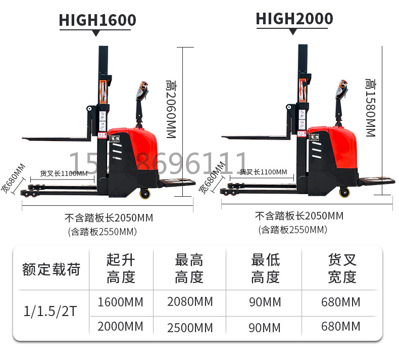 Electric stacker, 2-ton warehouse hydraulic lifting, 1-meter loading and unloading vehicle, 1-ton small stacker handling, all-electric forklift pic 9