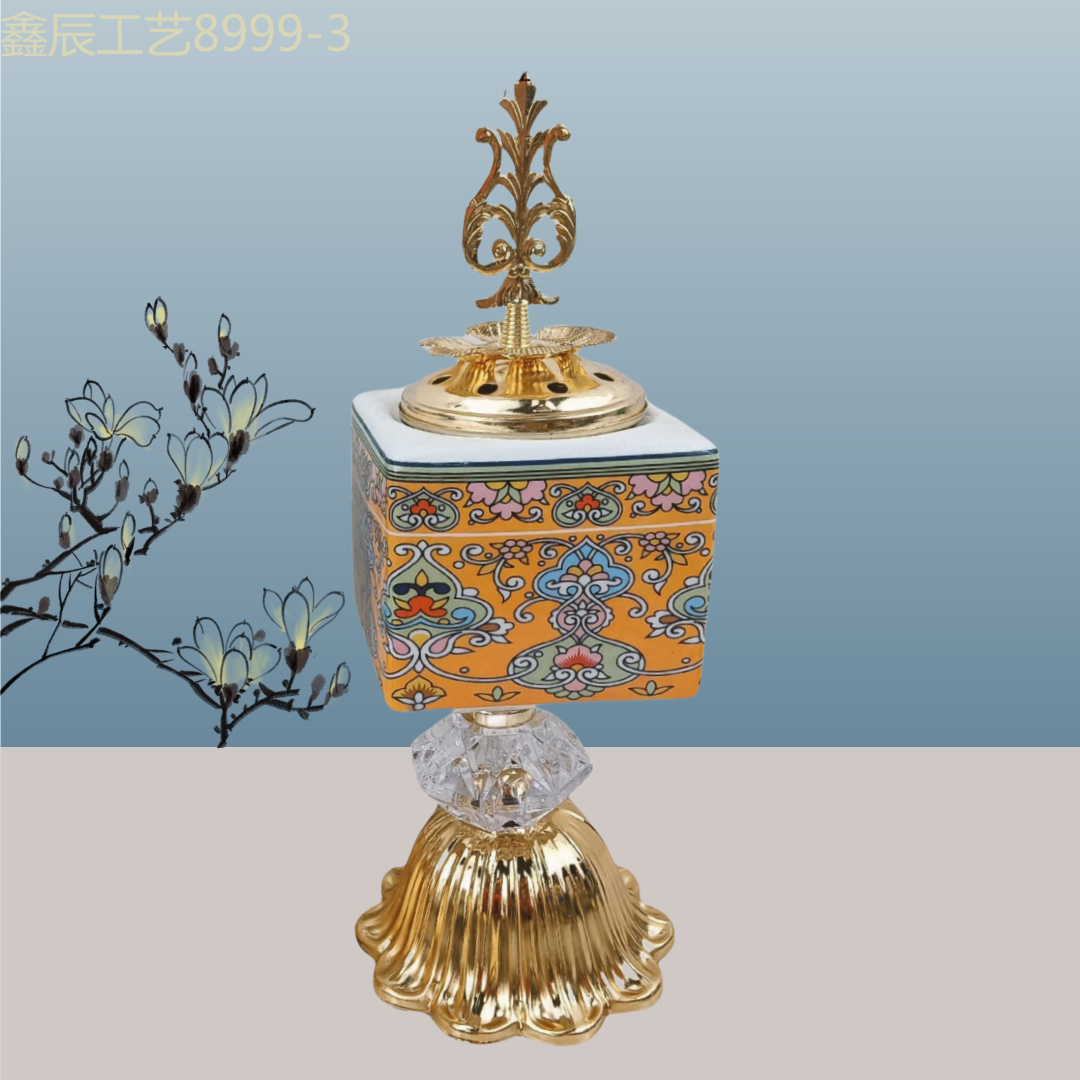 New ceramic with a square pattern charcoal incense burner, middle eastern incense burner craft incense burner details Picture