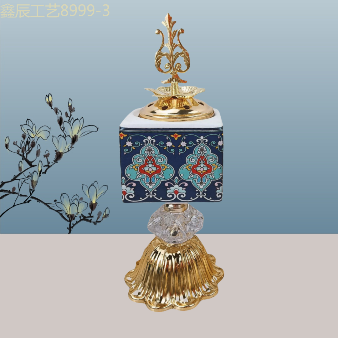 New ceramic with a square pattern charcoal incense burner, middle eastern incense burner craft incense burner Specification image