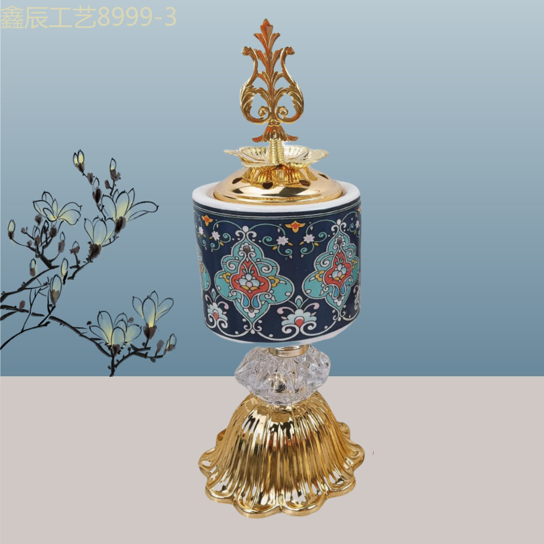 New ceramic with wavy bottom cylinder popular patterned charcoal incense burner middle eastern incense burner craft incense burner details Picture