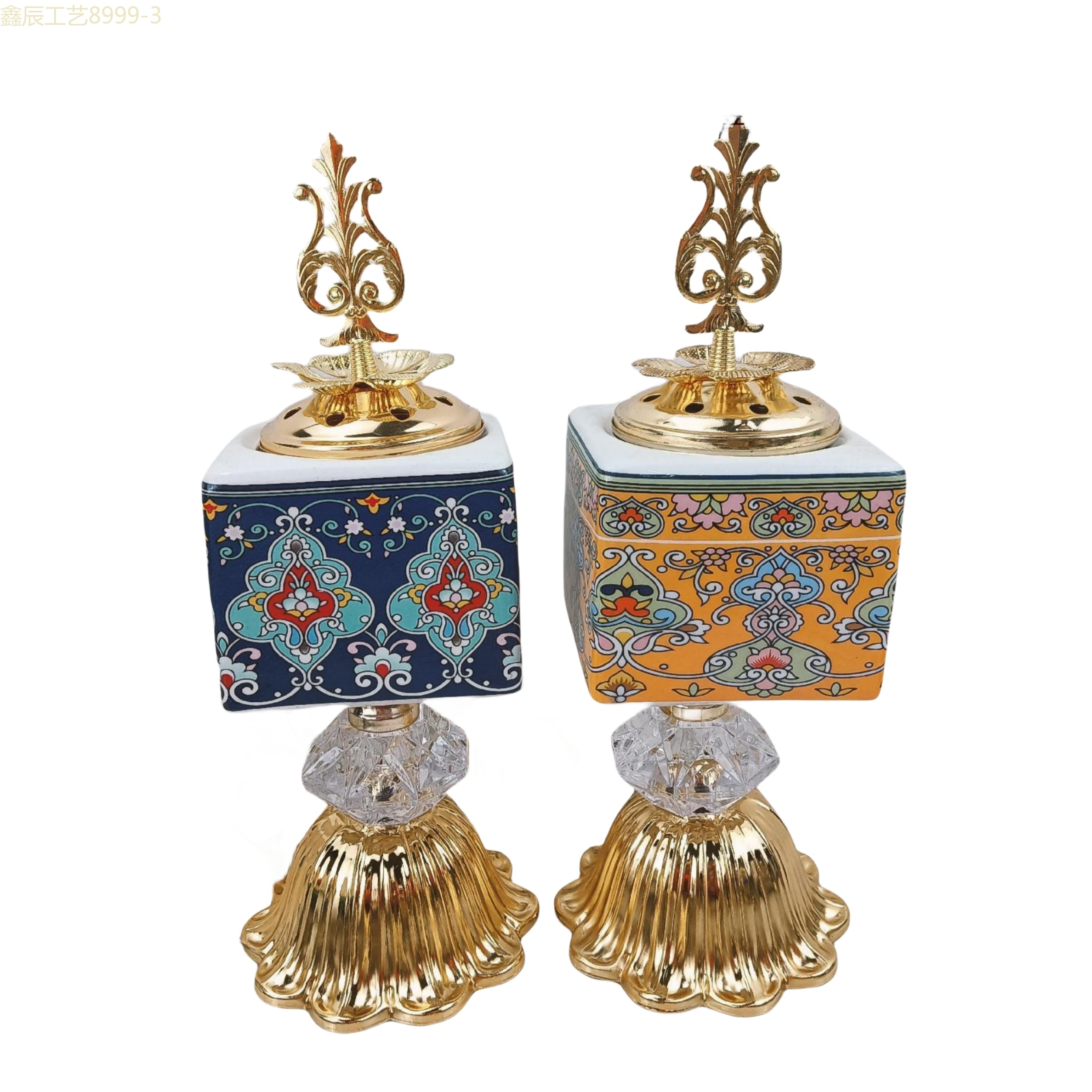 New ceramic with a square pattern charcoal incense burner, middle eastern incense burner craft incense burner pic 2