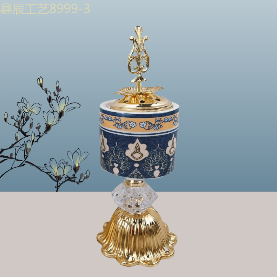 New ceramic with wavy bottom cylinder popular patterned charcoal incense burner middle eastern incense burner craft incense burner Specification image