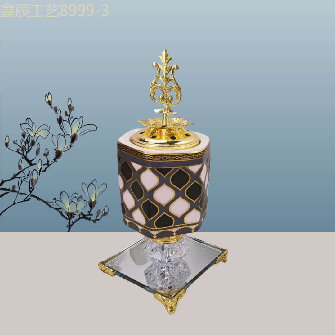 New ceramic mirror bottom hexagonal small charcoal incense burner Middle eastern incense burner craft incense burner details Picture