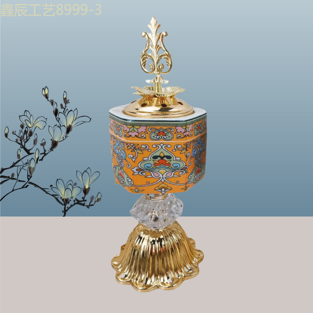 New ceramic hexagonal patterned charcoal incense burner middle eastern incense burner craft incense burner details Picture