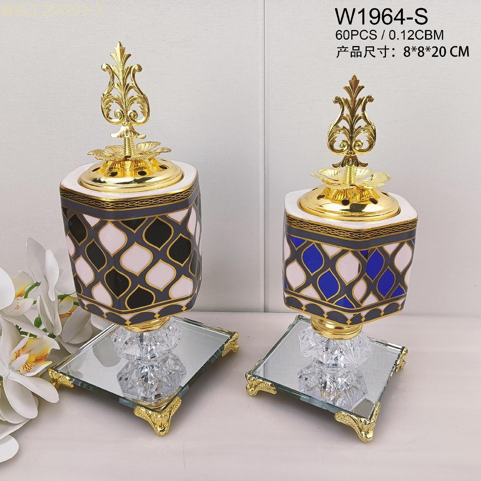 New ceramic mirror bottom hexagonal small charcoal incense burner Middle eastern incense burner craft incense burner