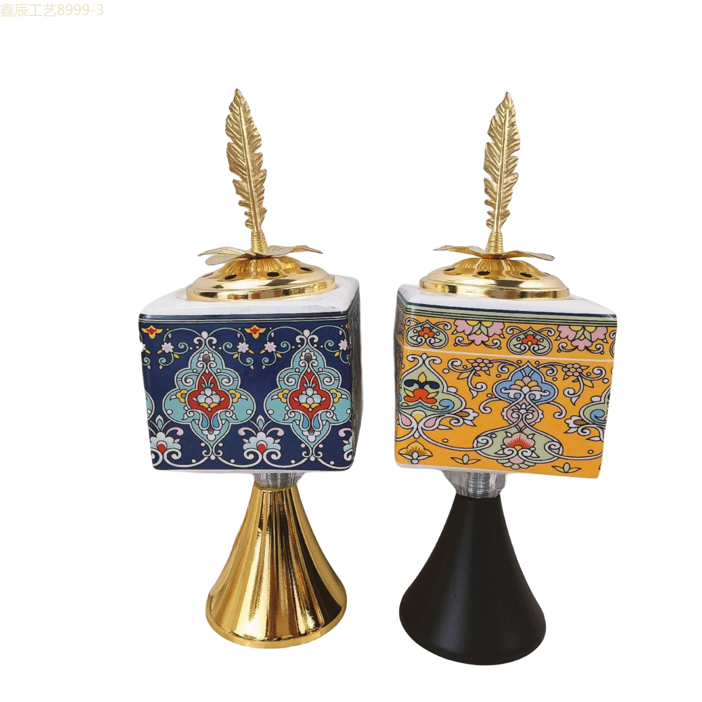 新款陶瓷圆锥底方块热销图案碳香炉中东香炉工艺品 incense burner详情2