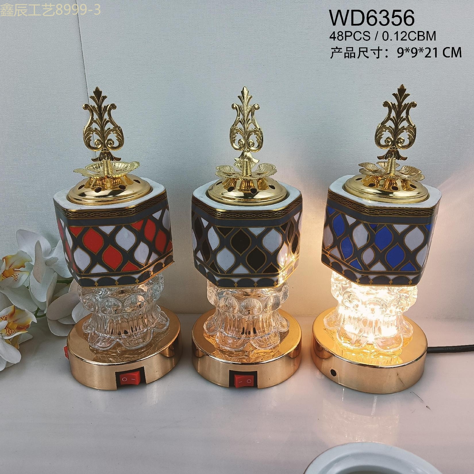 新款陶瓷圆底六边带灯带电香炉中东香炉工艺品 Electricity incense burner