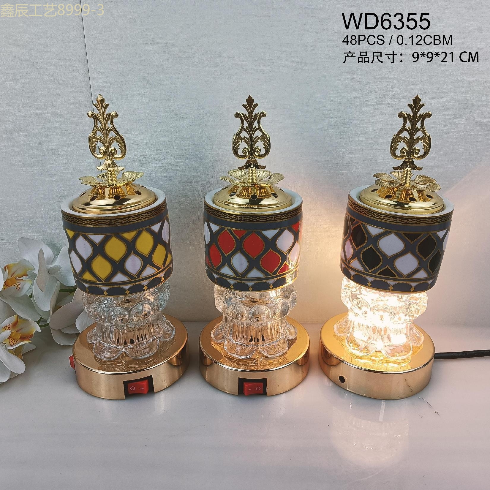 新款陶瓷圆底圆柱带灯带电香炉中东香炉工艺品 Electricity incense burner