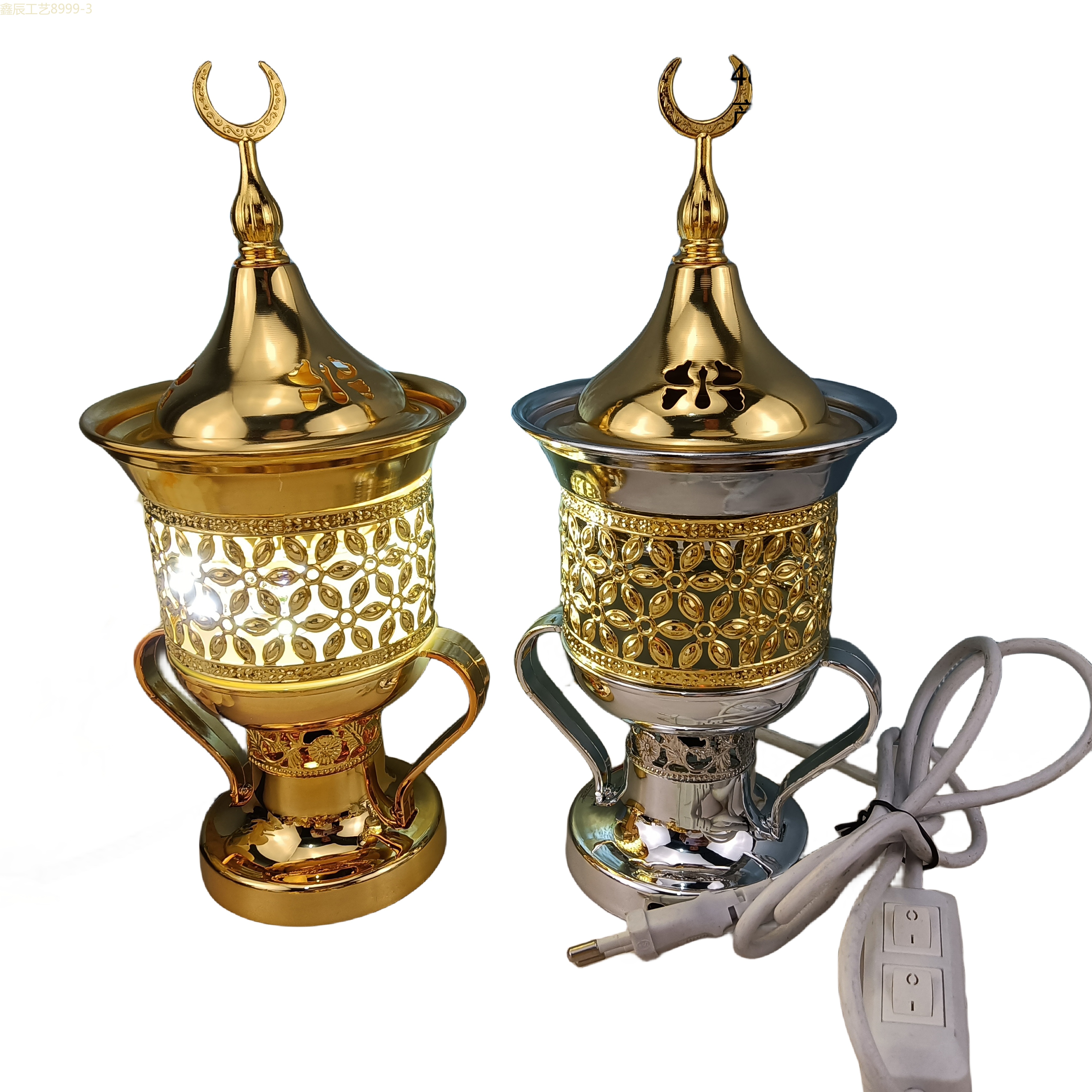 Cross-border new simple design with handle metal hollow-out Ramadan Middle East Electric Incense burner Muslim home decoration crafts electric incense burner Item Picture