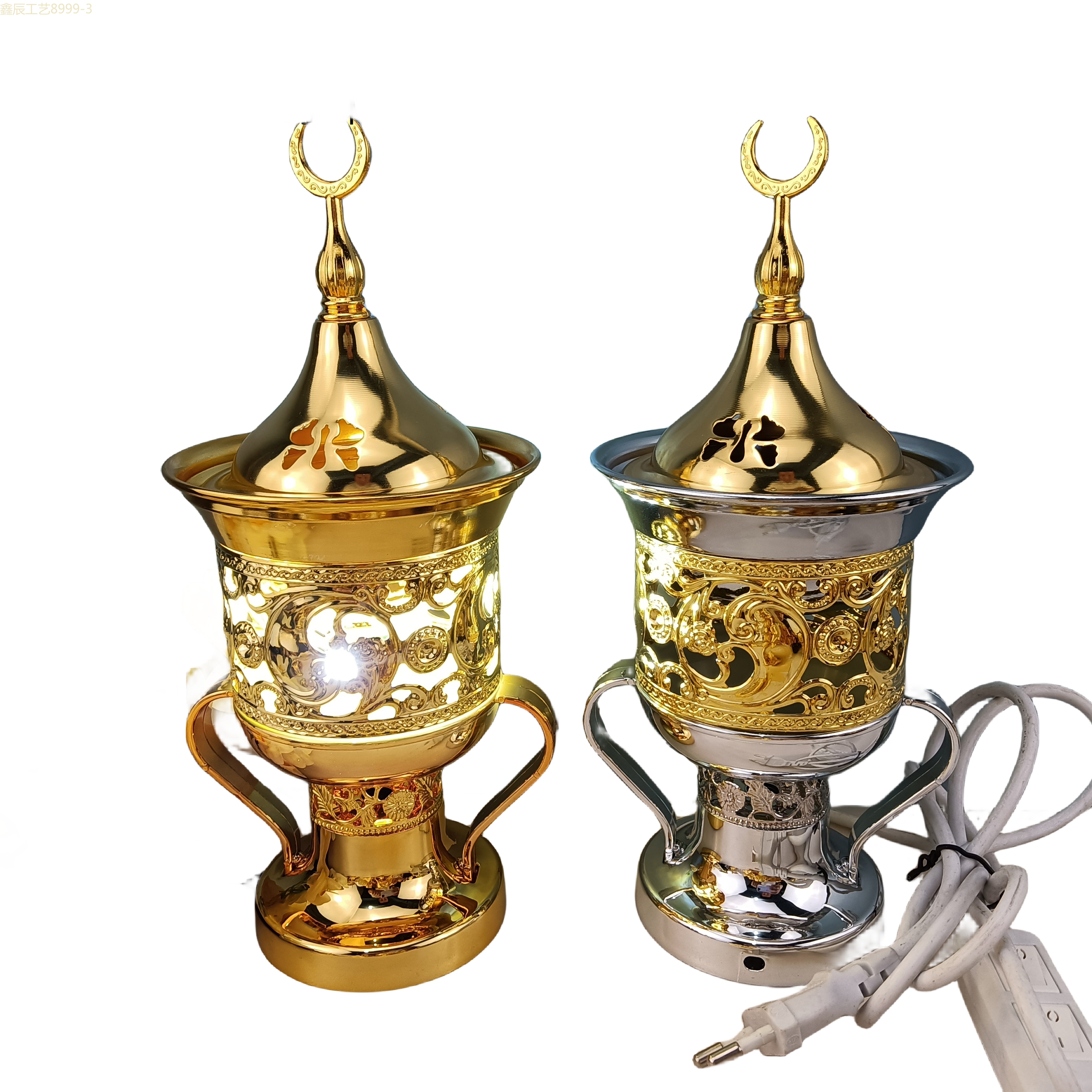 Cross-border new simple metal design with handle Ramadan hollowed out Middle East Electric Incense burner Muslim home decoration crafts electric incense burner Item Picture