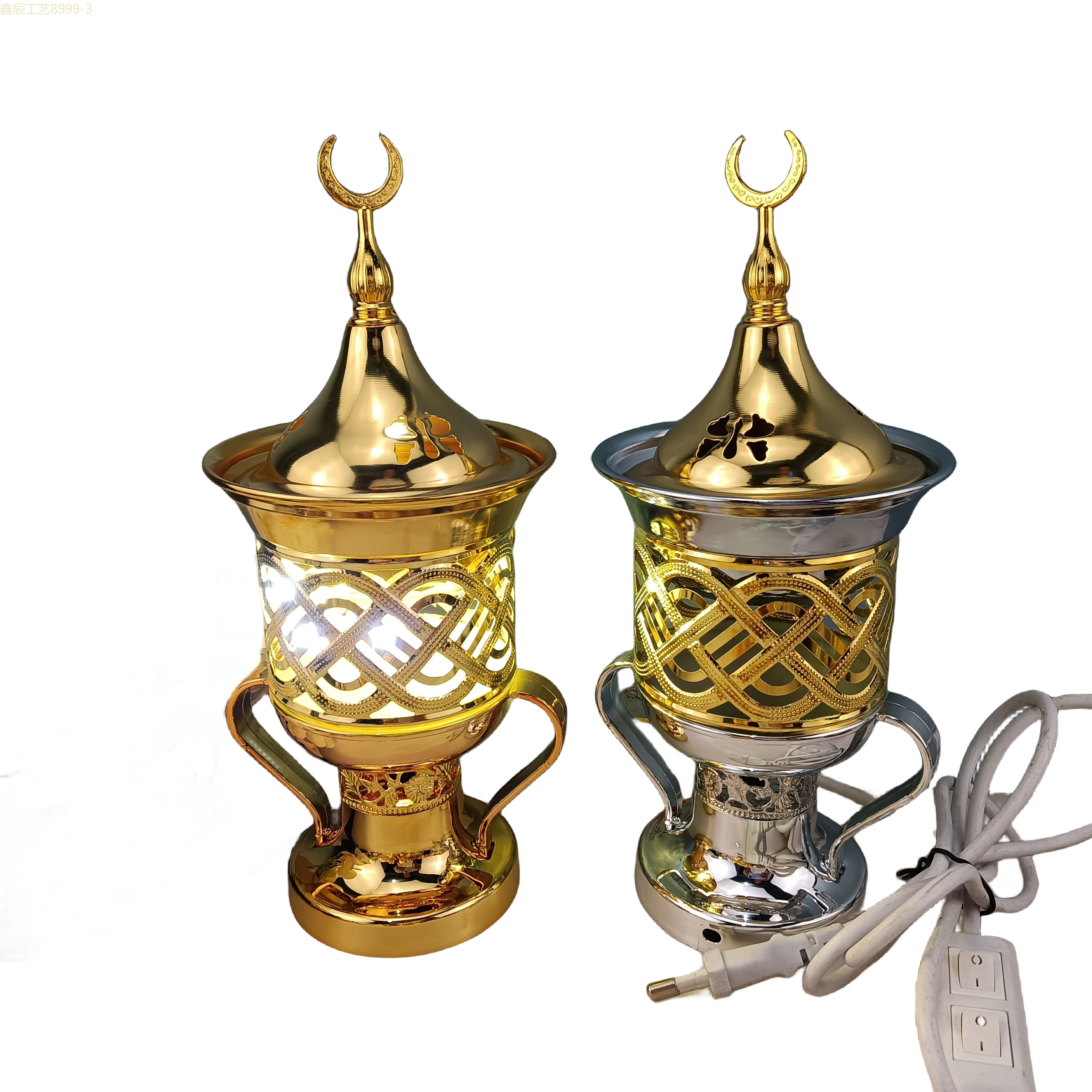 Cross-border new simple design sense metal Ramadan hollowed out with handle Middle East Electric Incense burner Muslim home decoration arts and crafts electric incense burner Item Picture