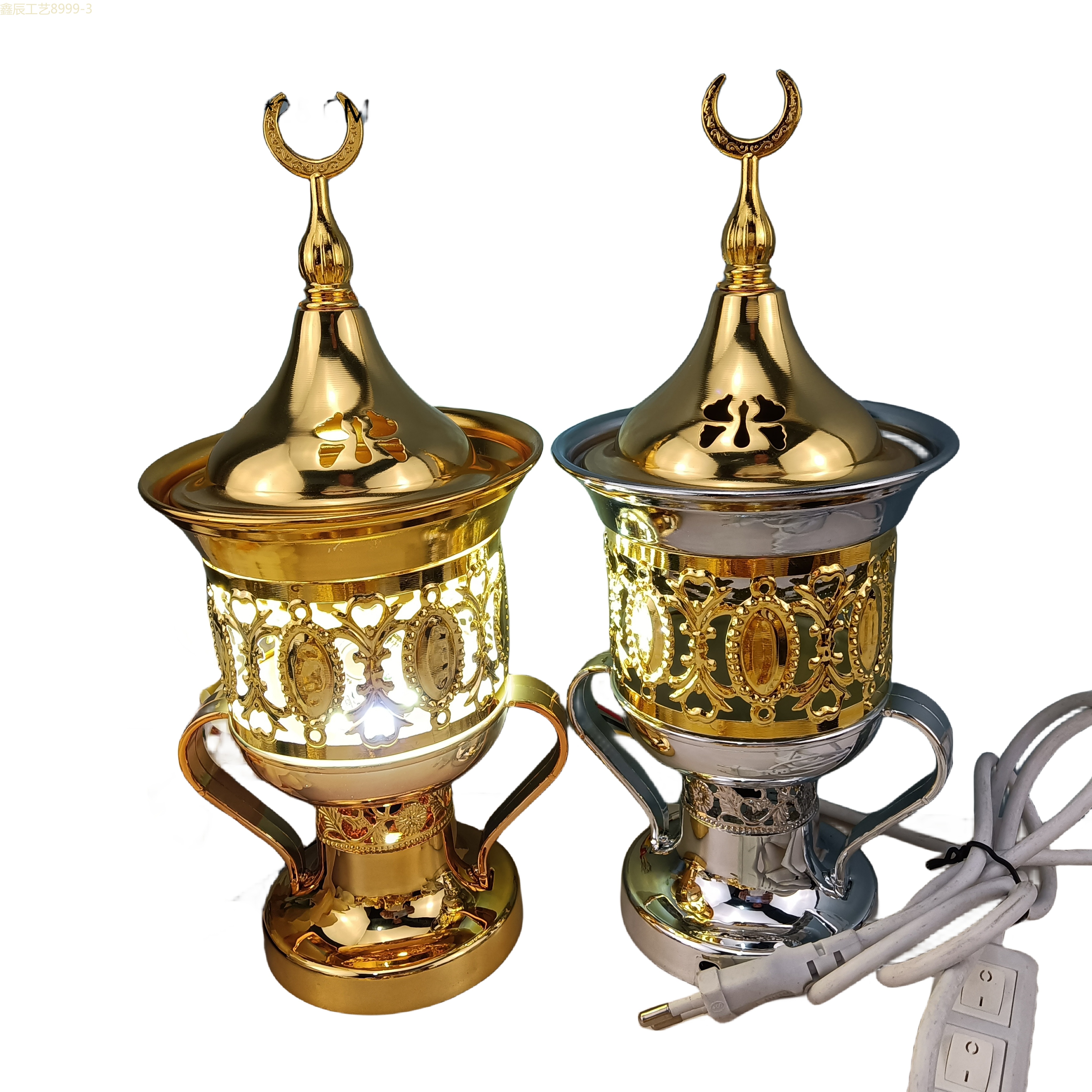 Cross-border new simple design with handle hollowed metal Ramadan Middle East Electric Incense burner Muslim home decoration crafts electric incense burner Item Picture