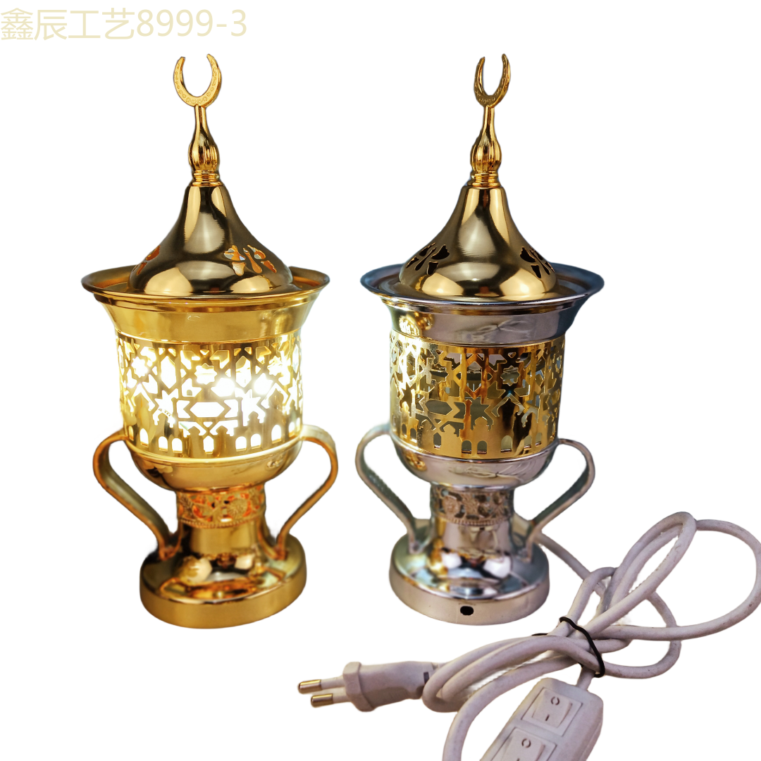 Cross-border new simple design sense metal with handle Ramadan hollowed out Middle East Electric Incense burner Muslim home decoration crafts electric incense burner Item Picture