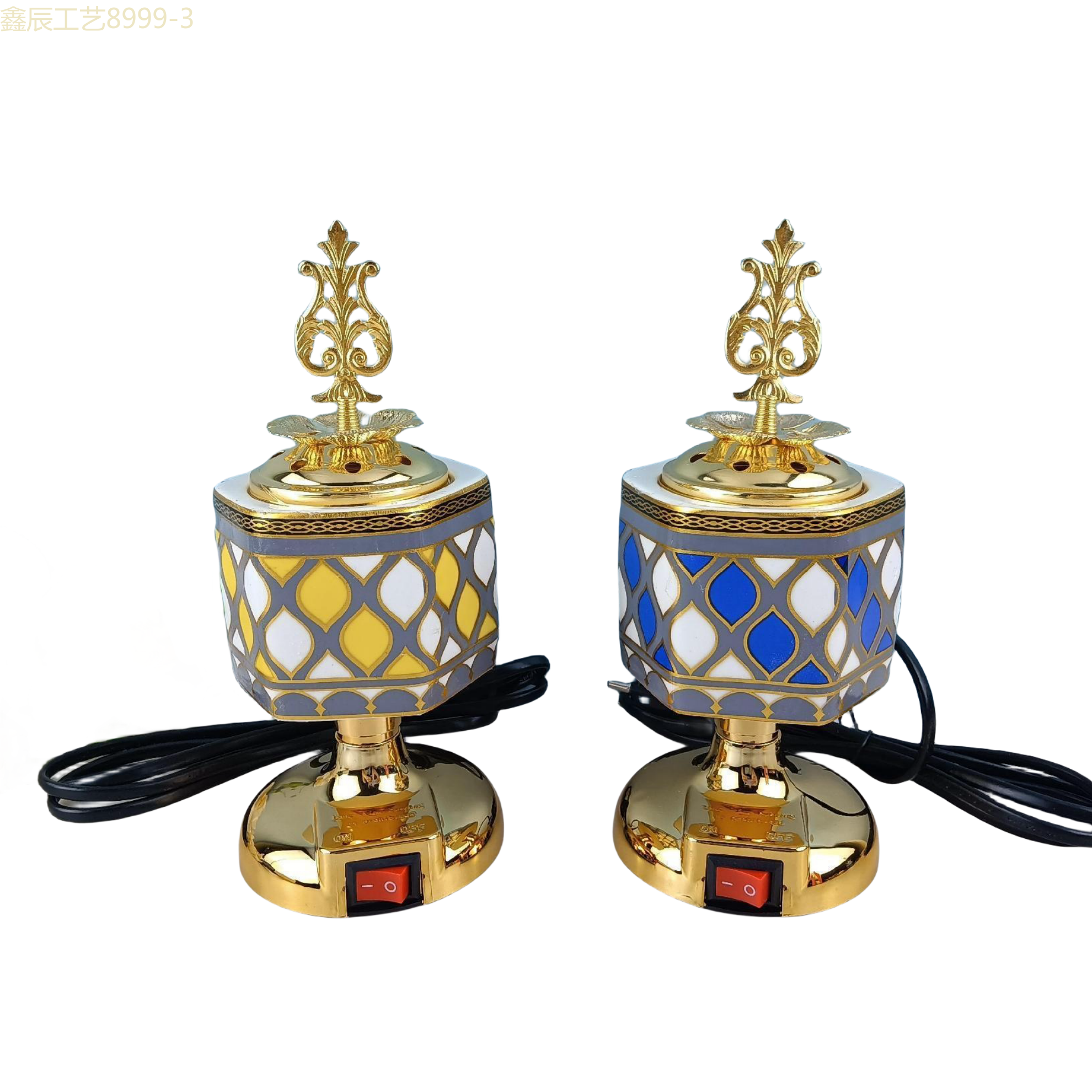 Cross-border new simple design sense six-sided ceramic pattern Middle East Electric Incense burner Muslim home decoration crafts electric incense burner Item Picture