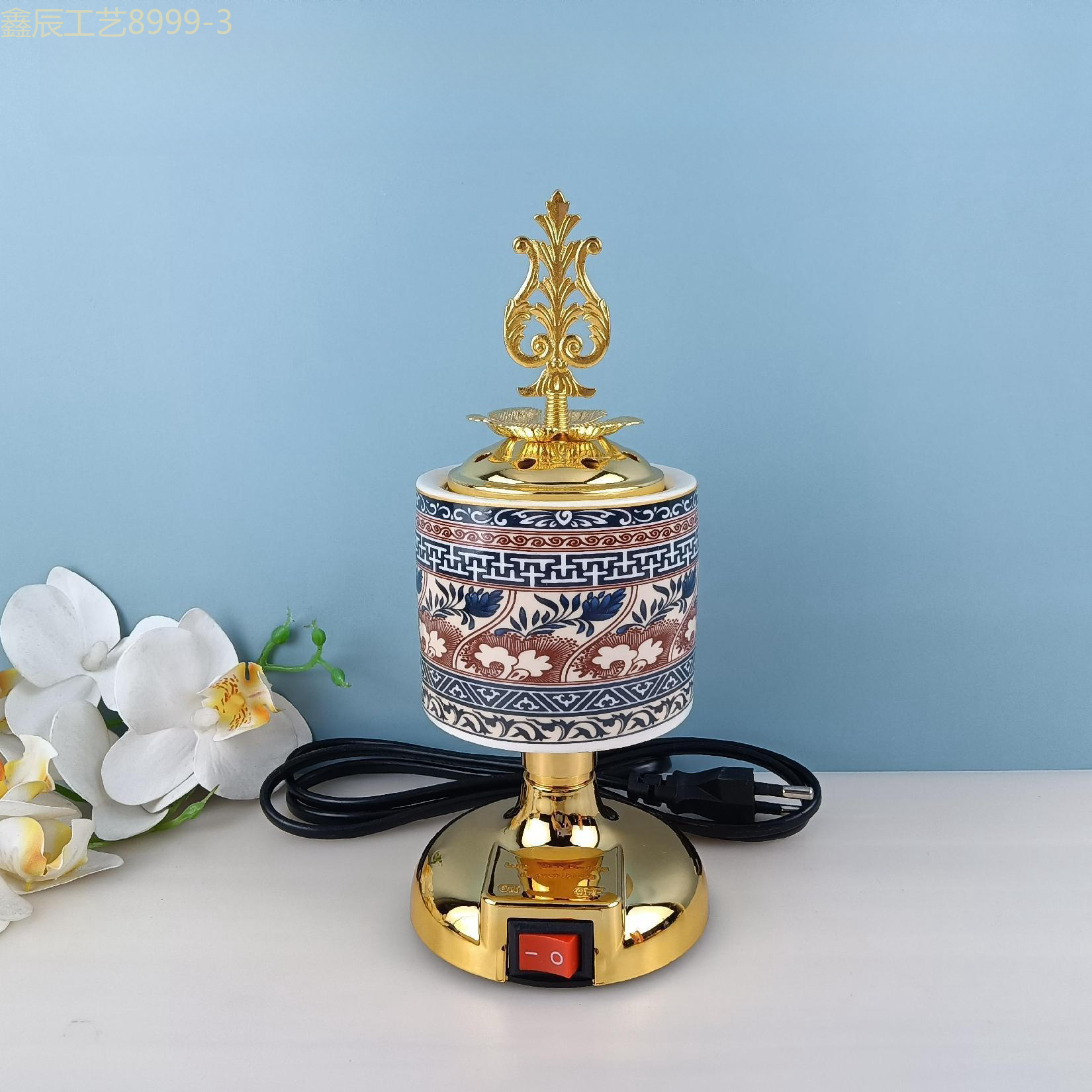 Cross-border new simple design sense cylindrical ceramic pattern Middle East Electric Incense burner Muslim home decoration crafts electric incense burner full figure