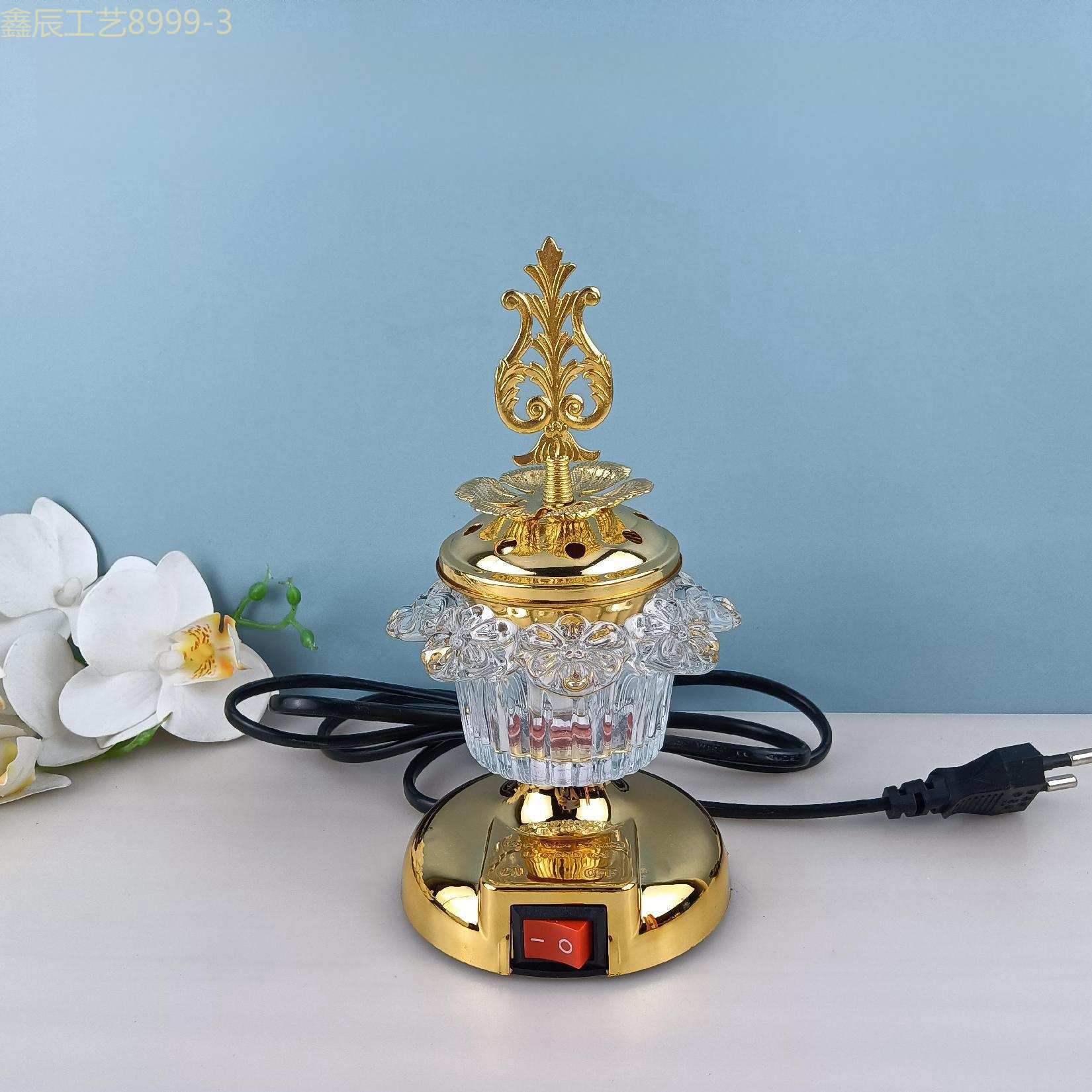Cross-border new simple design sense glass flower bud Middle East Electric Incense burner Muslim home decoration crafts electric incense burner full figure