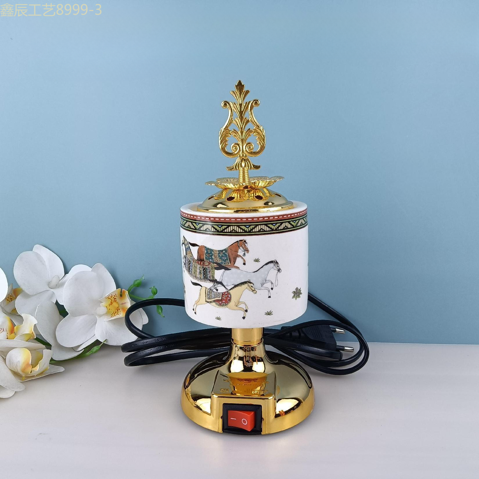 Cross-border new simple design sense cylindrical ceramic pattern Middle East Electric Incense burner Muslim home decoration crafts electric incense burner details Picture