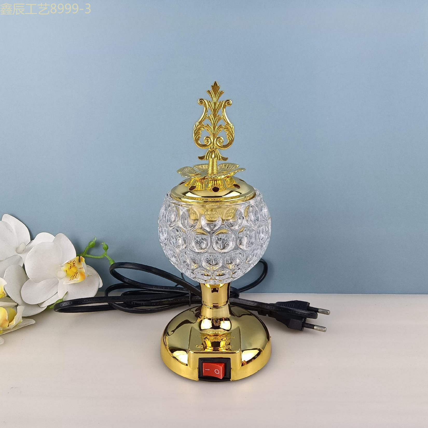 Cross-border new simple design sense glass flower bud Middle East Electric Incense burner Muslim home decoration crafts electric incense burner details Picture