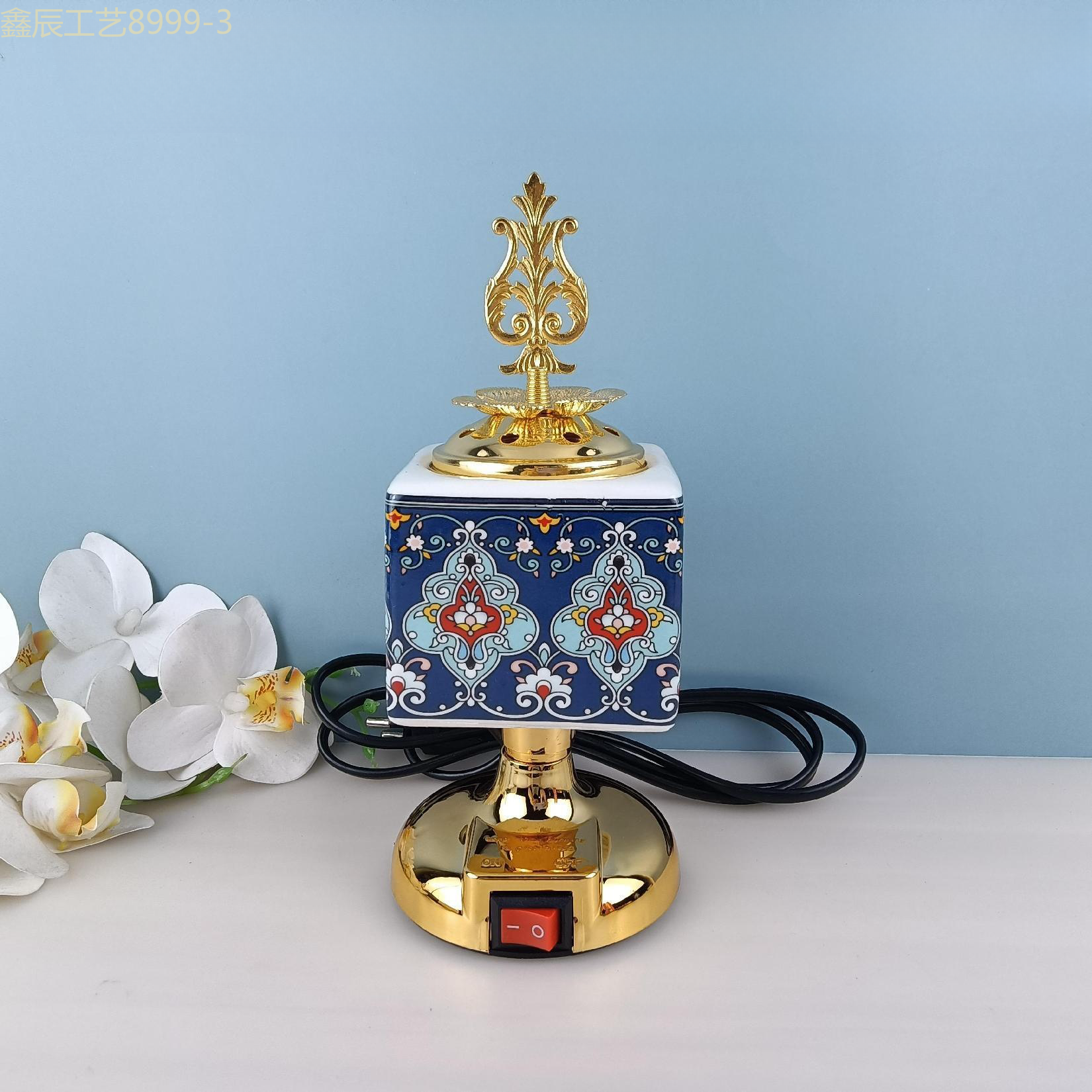 Cross-border new simple design sense cylindrical ceramic pattern Middle East Electric Incense burner Muslim home decoration crafts electric incense burner Specification drawing