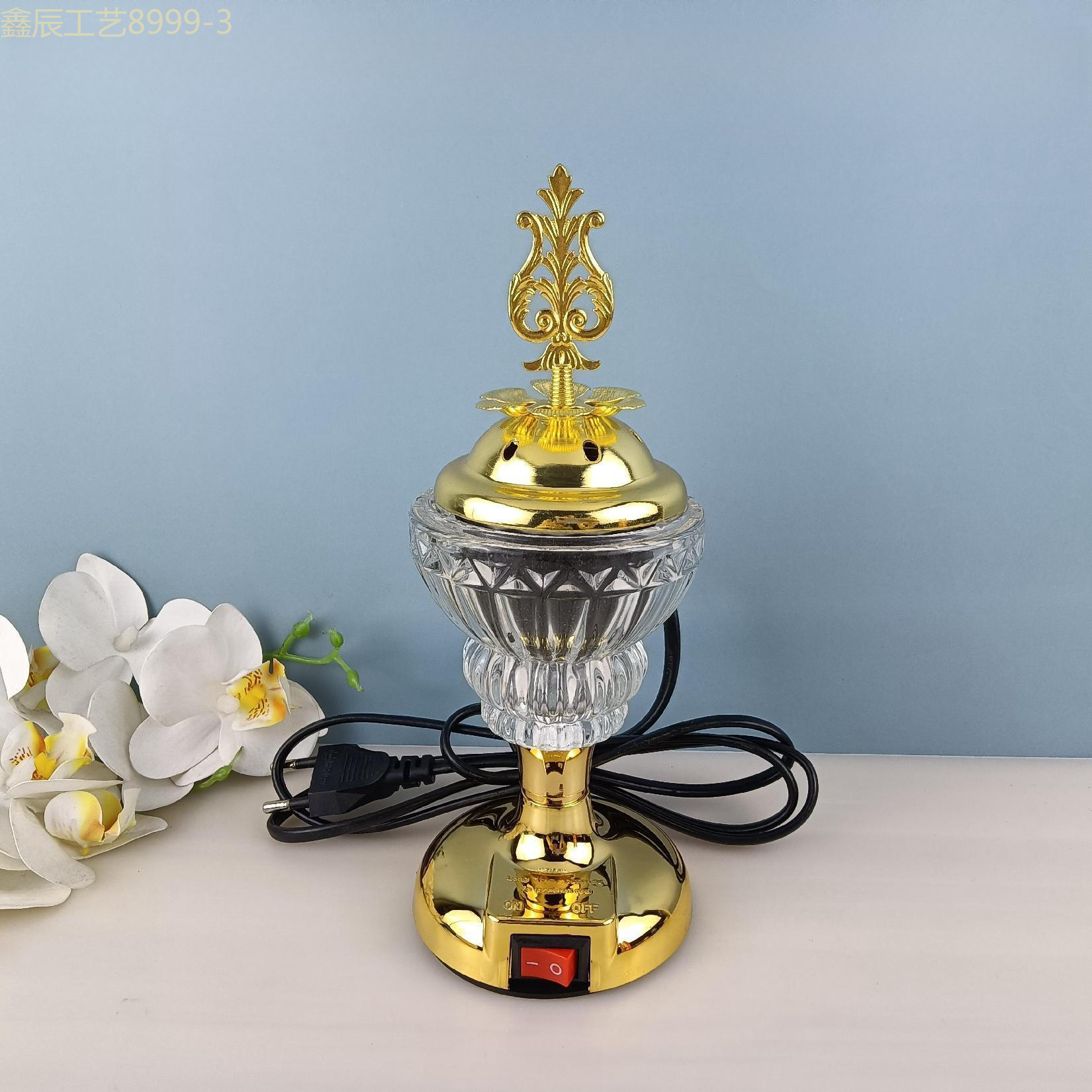 Cross-border new simple design sense glass flower bud Middle East Electric Incense burner Muslim home decoration crafts electric incense burner Specification drawing