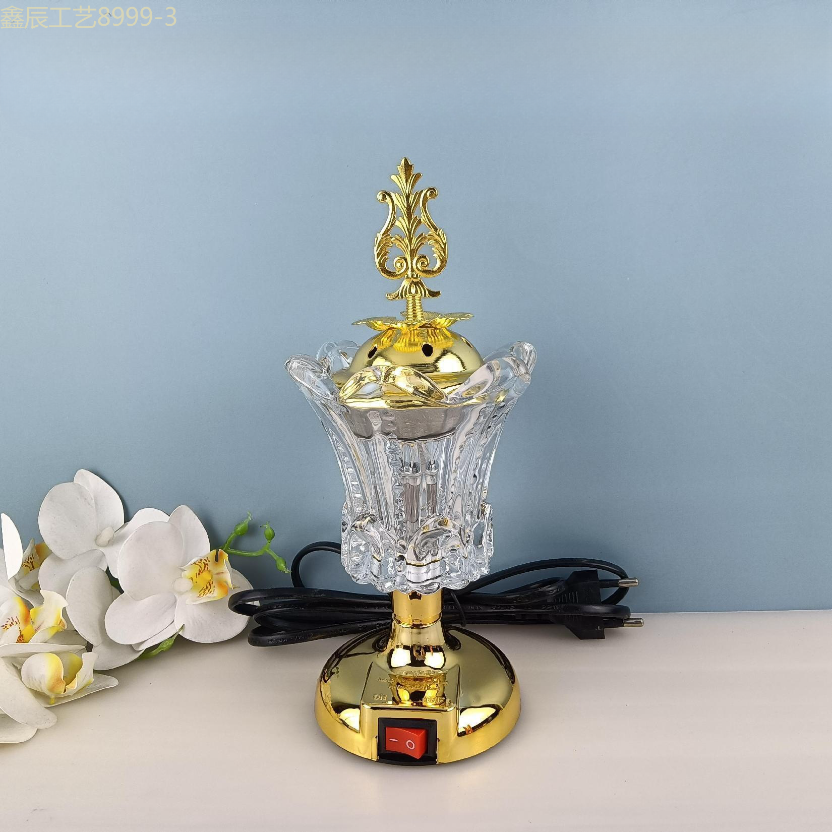 跨境新款简约 设计感  玻璃 花苞   中东电香炉 穆斯林家居摆件工艺品 Electric Incense burner