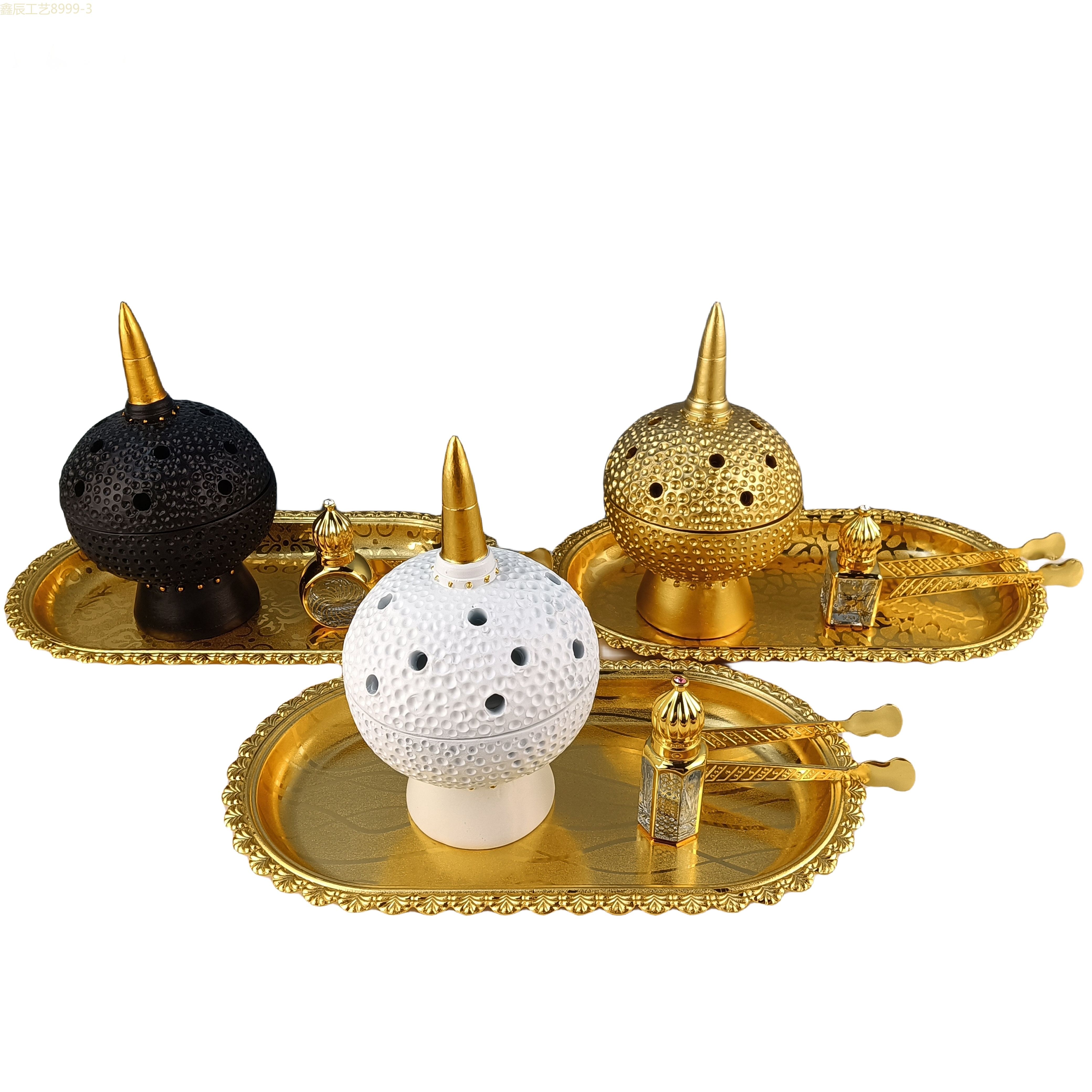 Cross-border new simple creative design resin set Middle East carbon Incense burner Muslim home decoration crafts Incense burner Item Picture