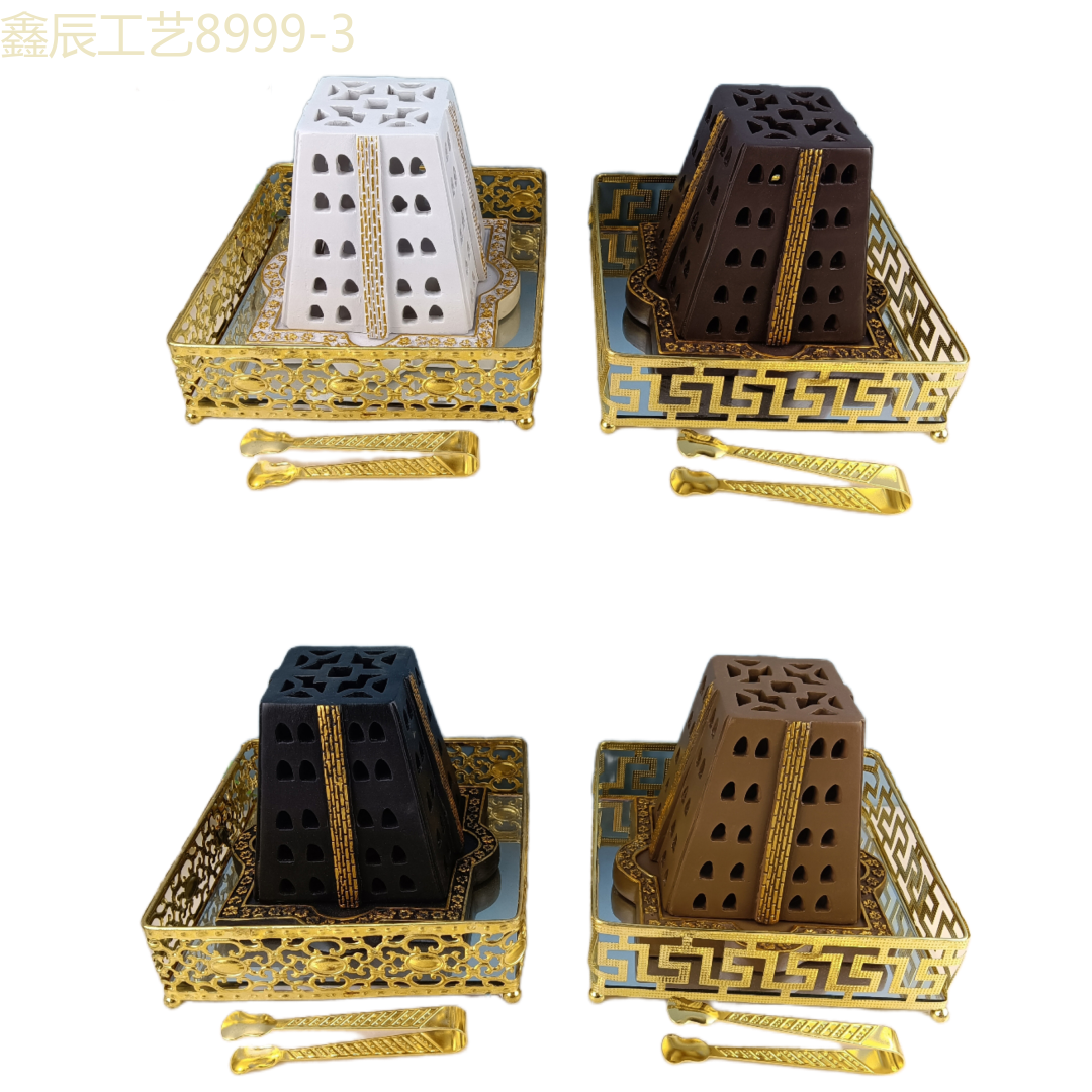 Cross-Border New Simple Creative Shape Design Sense Resin Three-Piece Set Middle East Charcoal Burner Muslim Home Decoration Craft Incense Burner Item Picture