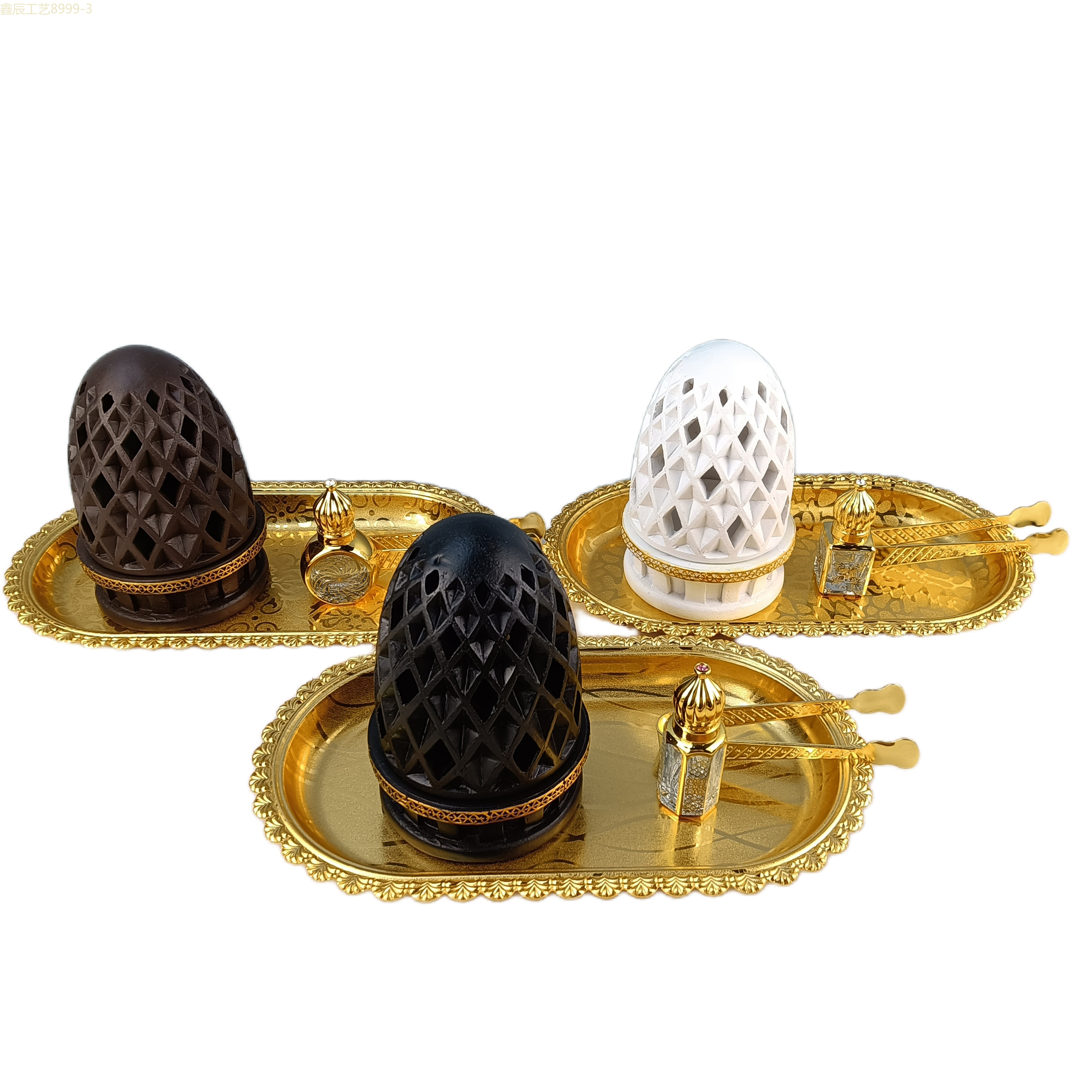 Cross-border new simple creative modeling design sense resin three-piece set Middle East carbon Incense Muslim home decoration crafts Incense burner Item Picture