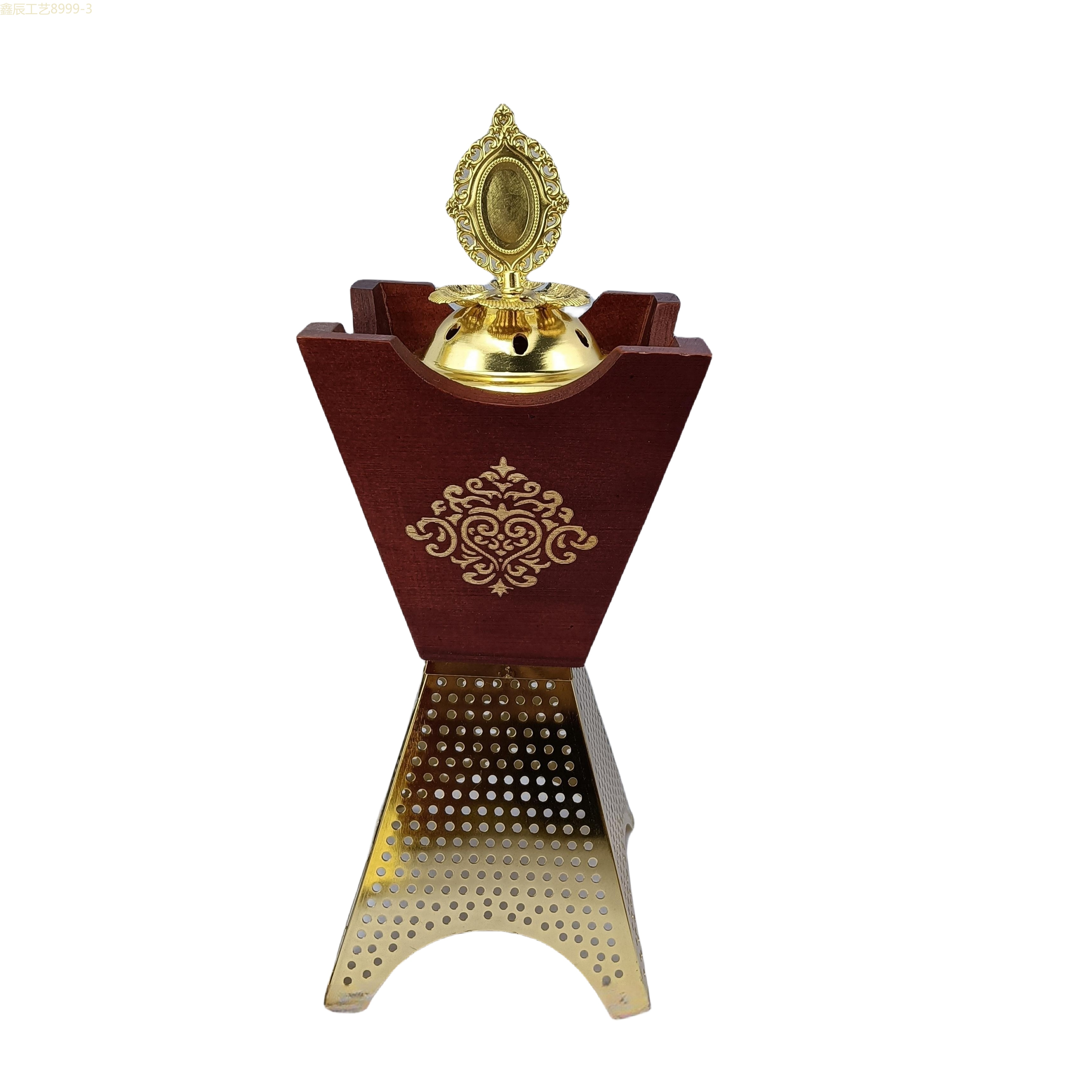 Cross-border new simple creative design sense wood box Metal bottom Middle East carbon Incense burner Muslim home decoration crafts incense burner Item Picture