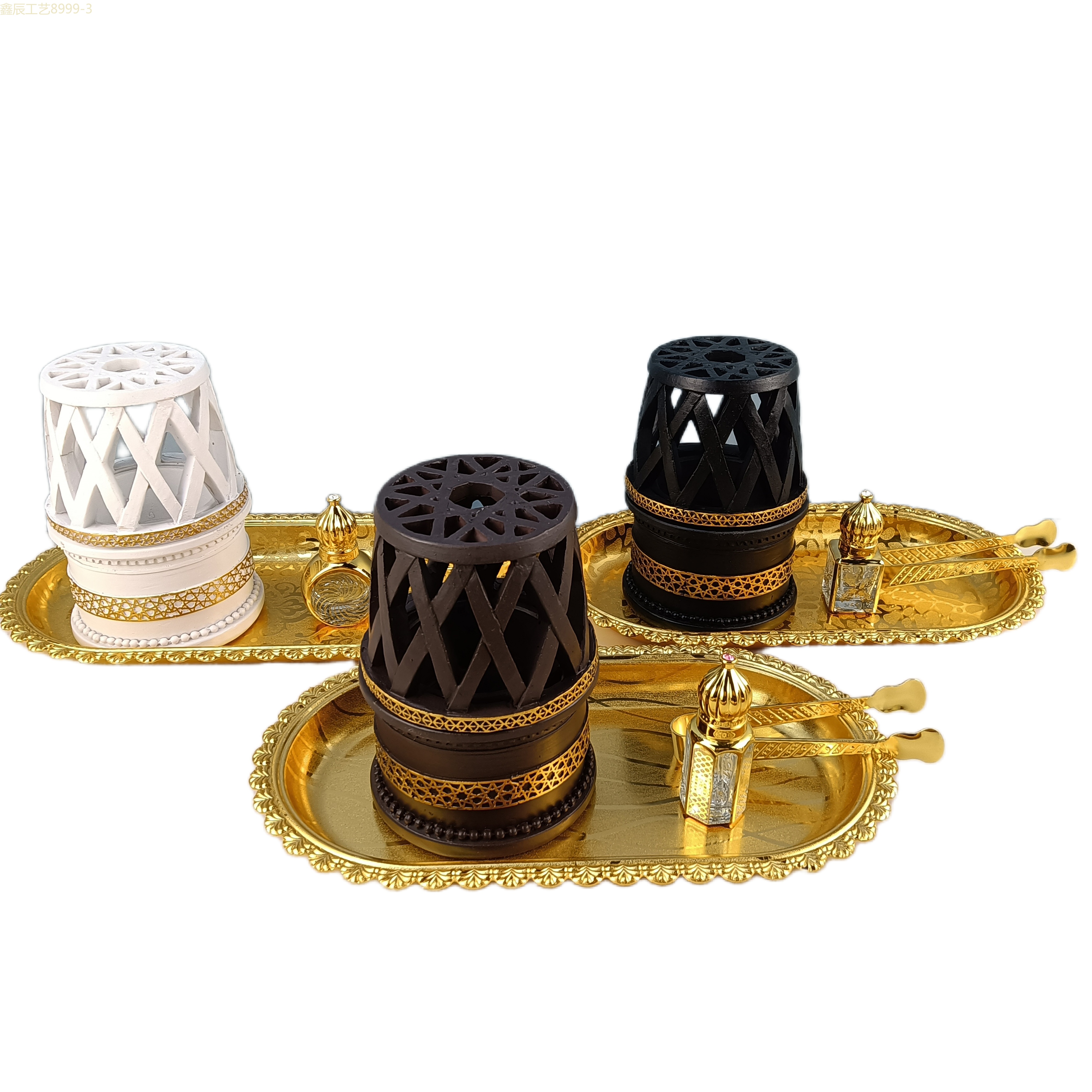 Cross-Border New Minimalist Creative Shape Design Sense Resin Three-Piece Set Middle East Charcoal Burner Muslim Home Decoration Craft Incense Burner Item Picture