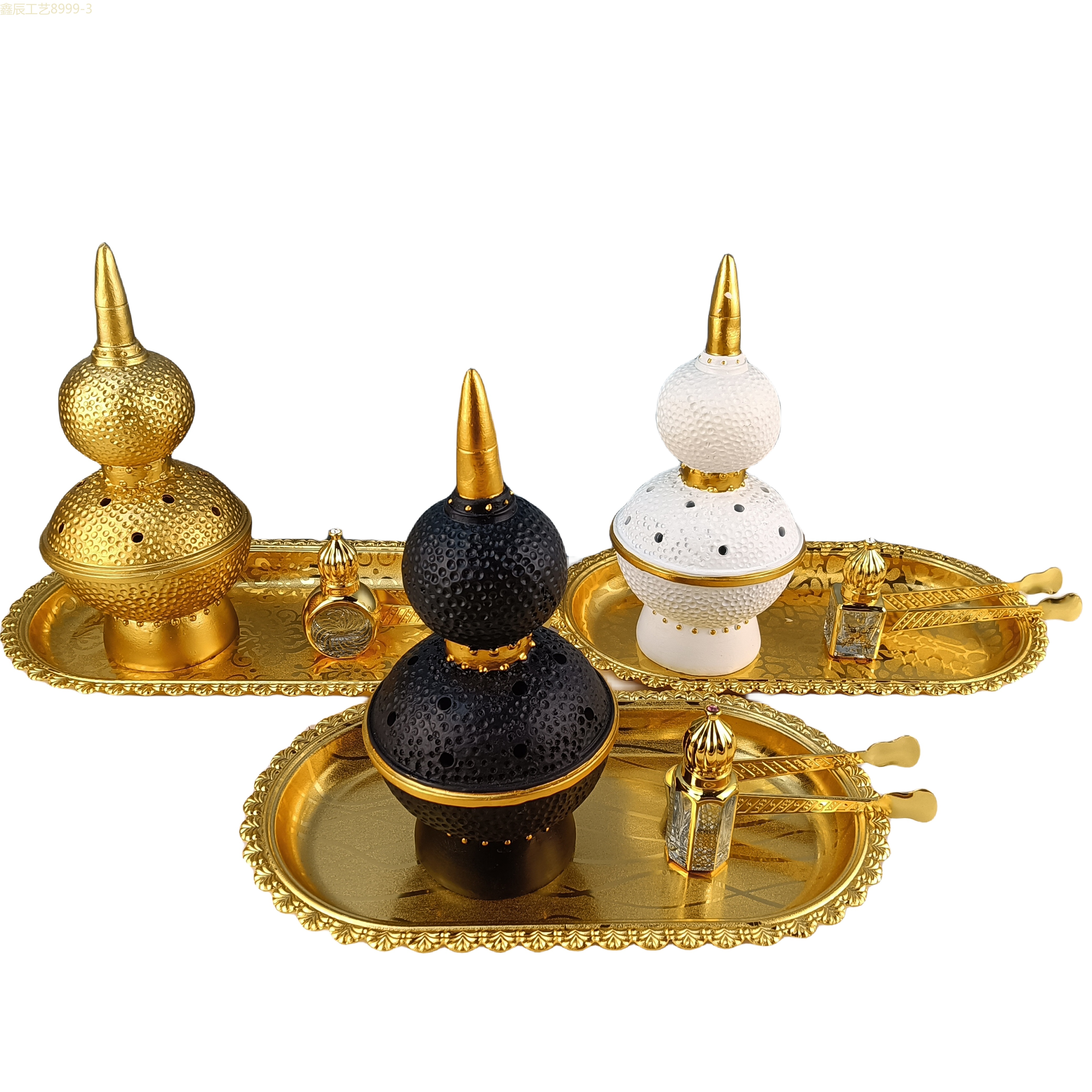 Cross-Border New Minimalist Creative Shape Design Sense Resin Three-Piece Set Middle East Charcoal Burner Muslim Home Decoration Craft Incense Burner Item Picture