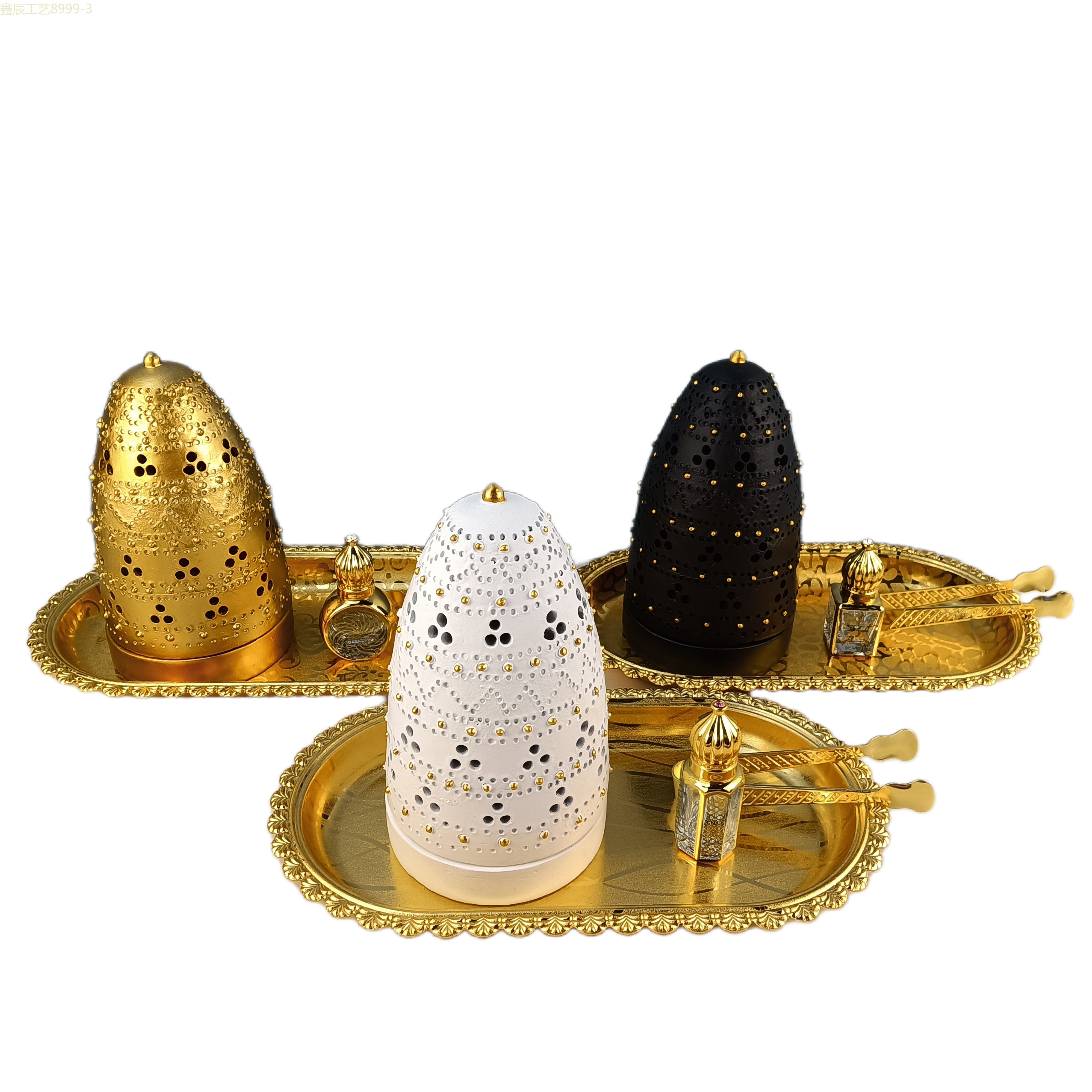 Cross-Border New Simple Creative Shape Design Sense Resin Three-Piece Set Middle East Charcoal Burner Muslim Home Decoration Craft Incense Burner Item Picture