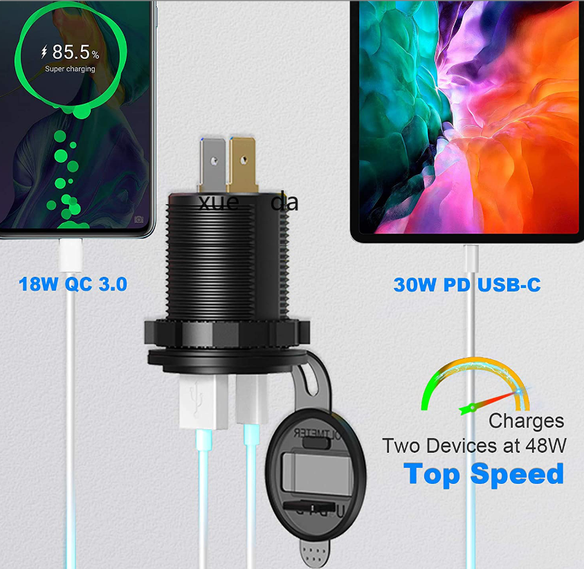 新款车充pd充电器QC3.0双USB车载改装快充数显电压开关控制详情5