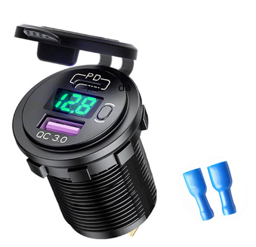 新款车充pd充电器QC3.0双USB车载改装快充数显电压开关控制详情3