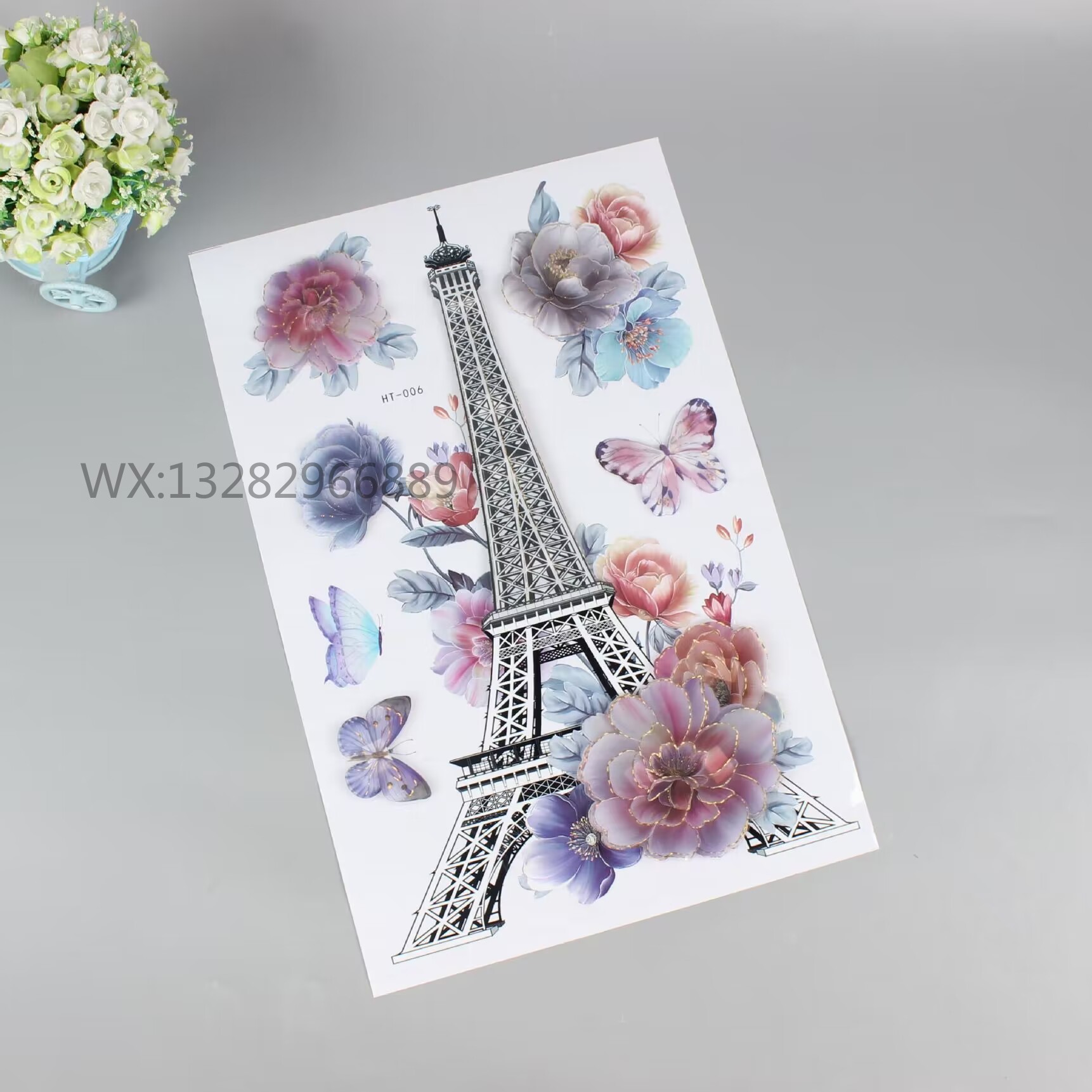 3D stereoscopic flower and butterfly decorative stickers, iron tower, animal stereoscopic vases, and wall stickers for home rooms pic 14