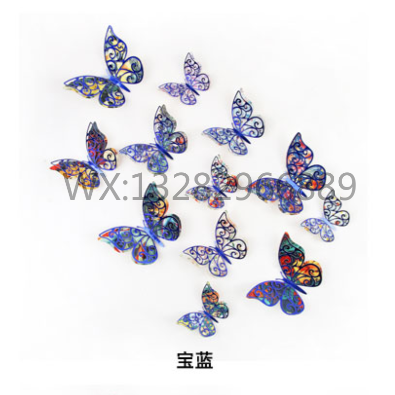 Double-layer flower butterfly decoration, laser hollowed-out butterfly, PVC simulation butterfly 3D stereoscopic decoration details Picture