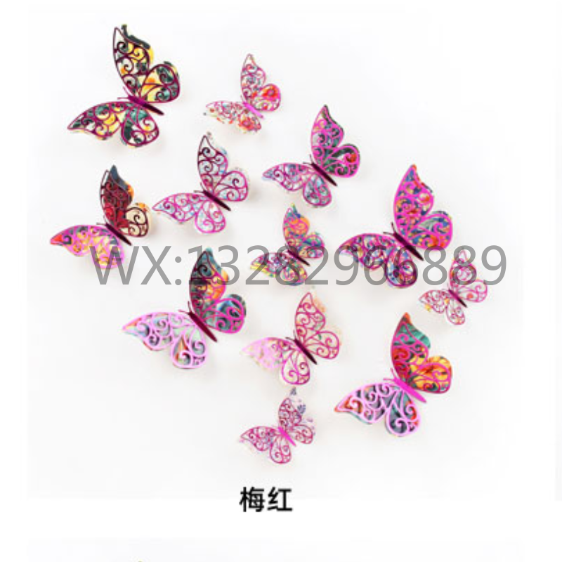 Double-layer flower butterfly decoration, laser hollowed-out butterfly, PVC simulation butterfly 3D stereoscopic decoration Specification image