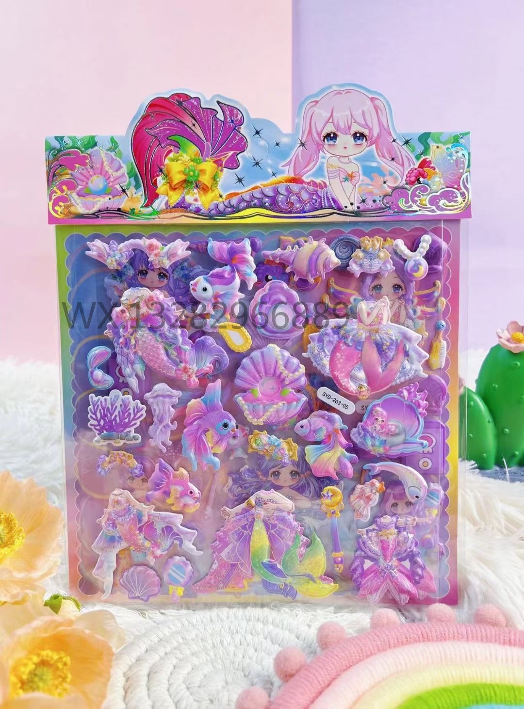 Children's costume mermaid bubble stickers, children's reward stickers, bubble stickers, costume stickers, three-dimensional stickers Item Picture