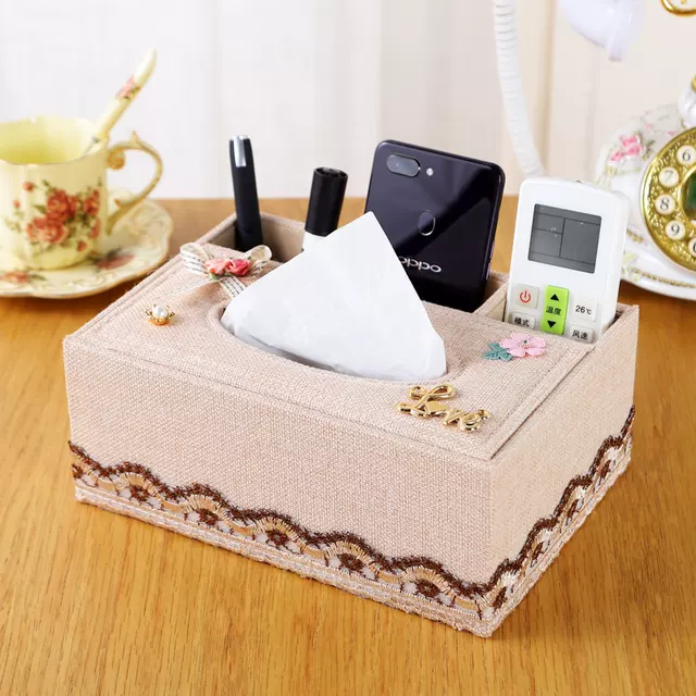 Fabric remote control storage box, tissue box, tissue box, multi-functional and simple home coffee table, desktop, hotel tissue box Application Scenario