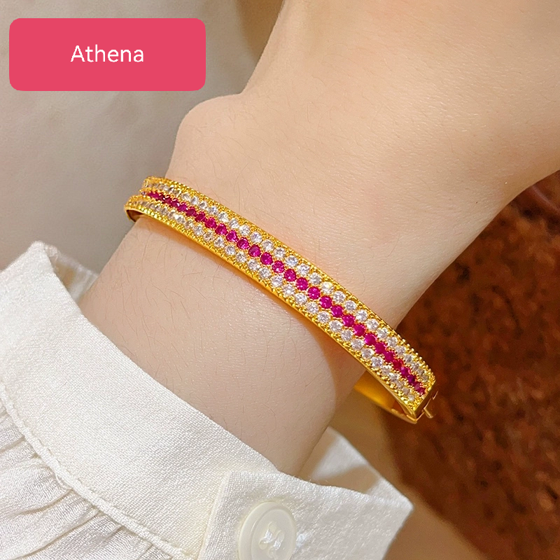 Athena Jewelry and Gold Store's same style sand gold three-row diamond sparkling red rose Empress bracelet solid clasp bracelet, elegant and perfect gift for your girlfriend sand gold bracelet detail image 5