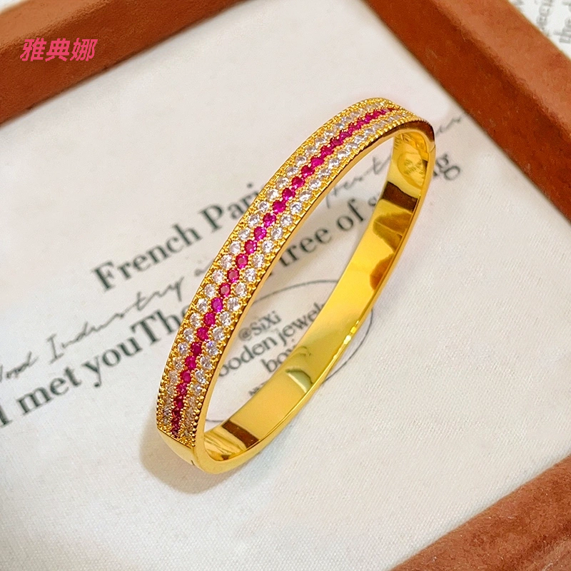 Athena Jewelry and Gold Store's same style sand gold three-row diamond sparkling red rose Empress bracelet solid clasp bracelet, elegant and perfect gift for your girlfriend sand gold bracelet detail image 2